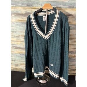 PINK Victoria's Secret Sweater XXL Green Excellent Varsity Cable Knit V-Neck